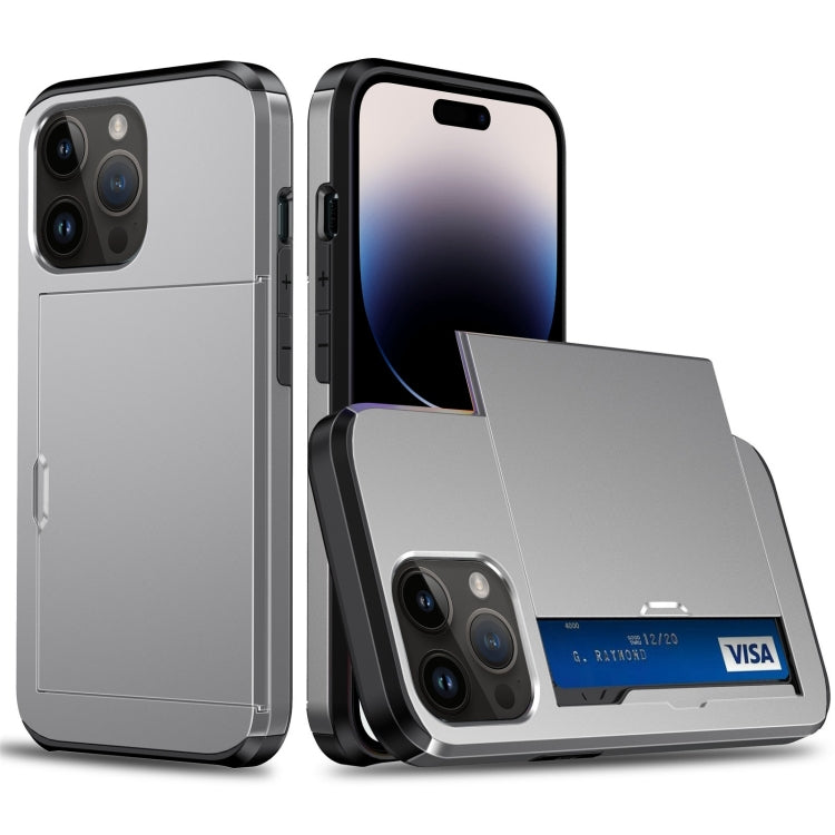 Shockproof Armor Protective Phone Case with Slide Card Slot, For iPhone 14, For iPhone 14 Plus, For iPhone 14 Pro, For iPhone 14 Pro Max