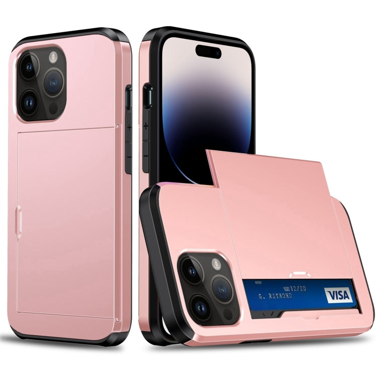 Shockproof Armor Protective Phone Case with Slide Card Slot, For iPhone 14, For iPhone 14 Plus, For iPhone 14 Pro, For iPhone 14 Pro Max
