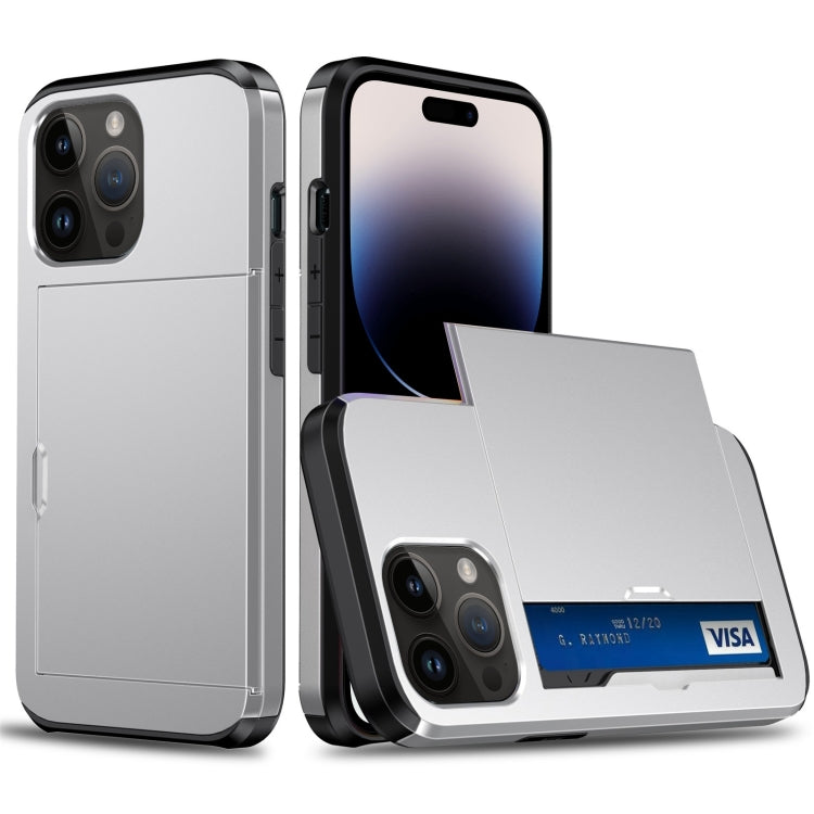 Shockproof Armor Protective Phone Case with Slide Card Slot, For iPhone 14, For iPhone 14 Plus, For iPhone 14 Pro, For iPhone 14 Pro Max