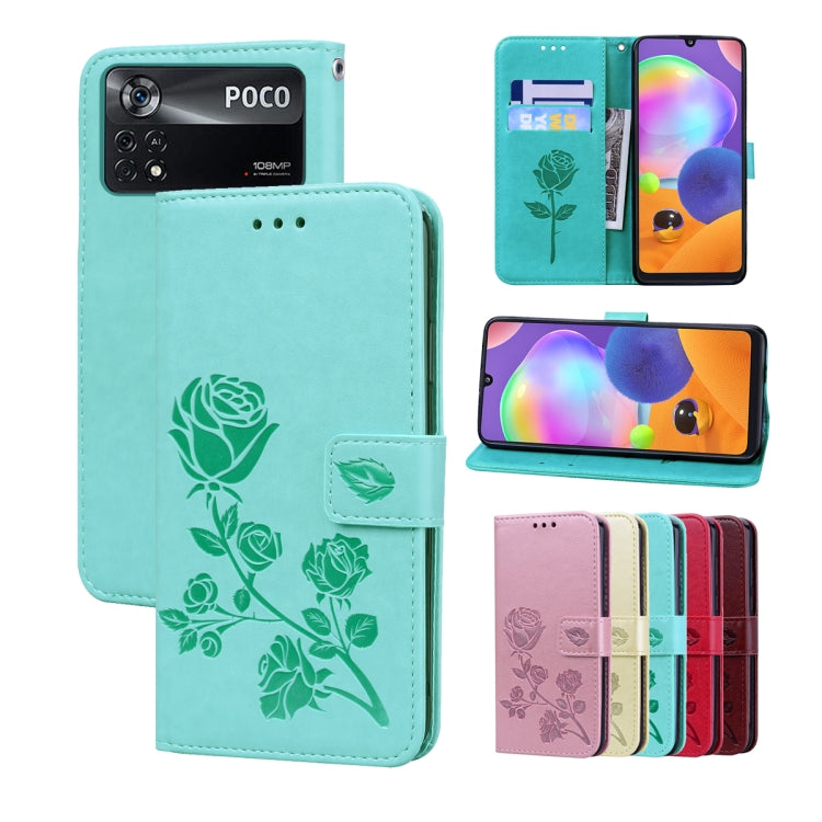 Rose Embossed Flip PU Leather Phone Case, For Xiaomi 12 Lite, For Xiaomi 12 Pro, For Xiaomi Redmi Note 11T Pro 5G, For Xiaomi Poco M4 Pro 4G, For Xiaomi Poco X4 Pro 5G