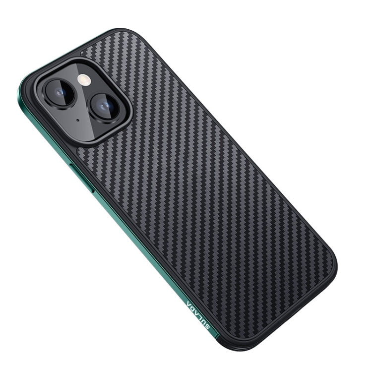 SULADA Carbon Fiber Textured Shockproof Metal + TPU Frame Case, For iPhone 14, For iPhone 14 Plus, For iPhone 14 Pro, For iPhone 14 Pro Max
