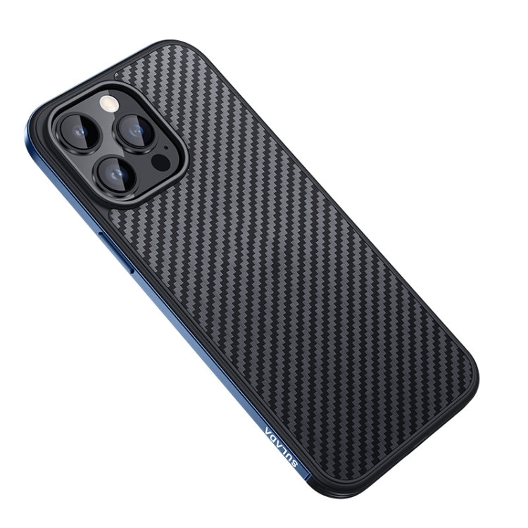 SULADA Carbon Fiber Textured Shockproof Metal + TPU Frame Case, For iPhone 14, For iPhone 14 Plus, For iPhone 14 Pro, For iPhone 14 Pro Max