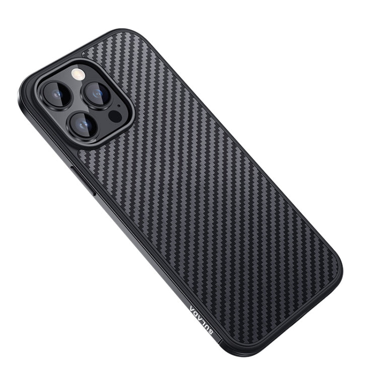 SULADA Carbon Fiber Textured Shockproof Metal + TPU Frame Case, For iPhone 14, For iPhone 14 Plus, For iPhone 14 Pro, For iPhone 14 Pro Max