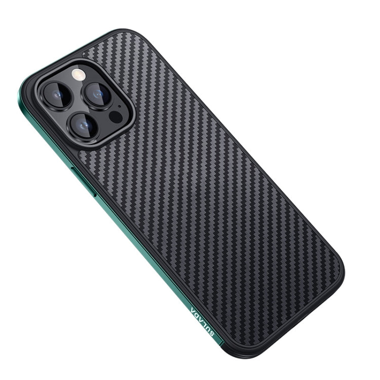 SULADA Carbon Fiber Textured Shockproof Metal + TPU Frame Case, For iPhone 14, For iPhone 14 Plus, For iPhone 14 Pro, For iPhone 14 Pro Max