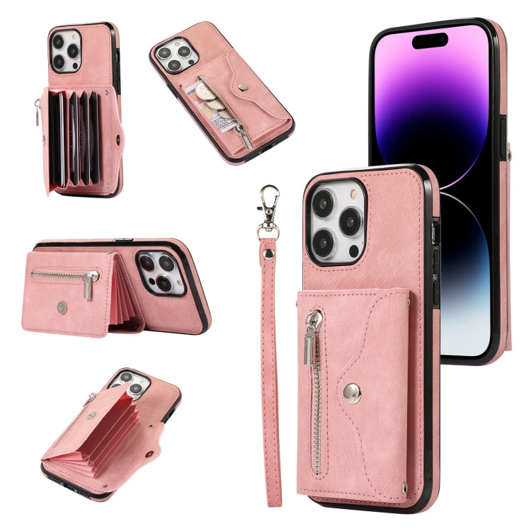Zipper RFID Card Slot Phone Case with Short Lanyard, For iPhone 12 mini, For iPhone 12 / 12 Pro, For iPhone 12 Pro Max, For iPhone 11, For iPhone 11 Pro, For iPhone 11 Pro Max