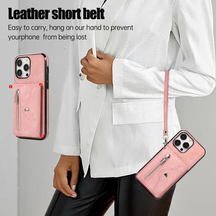 Zipper RFID Card Slot Phone Case with Short Lanyard, For iPhone 12 mini, For iPhone 12 / 12 Pro, For iPhone 12 Pro Max, For iPhone 11, For iPhone 11 Pro, For iPhone 11 Pro Max