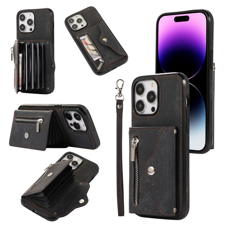 Zipper RFID Card Slot Phone Case with Short Lanyard, For iPhone 12 mini, For iPhone 12 / 12 Pro, For iPhone 12 Pro Max, For iPhone 11, For iPhone 11 Pro, For iPhone 11 Pro Max