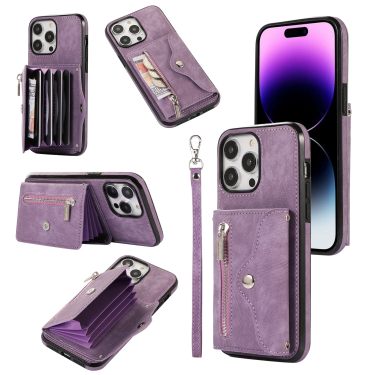 Zipper RFID Card Slot Phone Case with Short Lanyard, For iPhone 12 mini, For iPhone 12 / 12 Pro, For iPhone 12 Pro Max, For iPhone 11, For iPhone 11 Pro, For iPhone 11 Pro Max