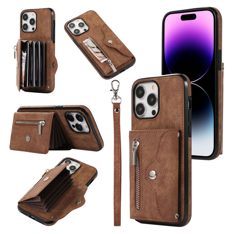 Zipper RFID Card Slot Phone Case with Short Lanyard, For iPhone 12 mini, For iPhone 12 / 12 Pro, For iPhone 12 Pro Max, For iPhone 11, For iPhone 11 Pro, For iPhone 11 Pro Max