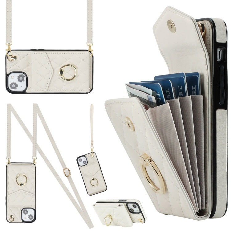 Rhombic Texture Card Bag Phone Case with Long Lanyard, For iPhone 16e, For iPhone 15 Pro Max, For iPhone 15 Pro, For iPhone 15 Plus, For iPhone 15, For iPhone 14 Plus