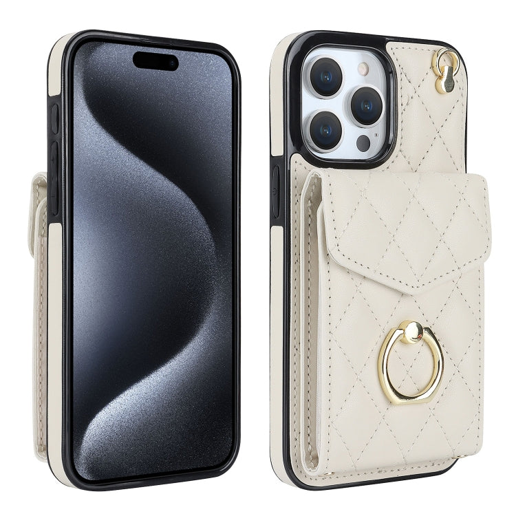 Rhombic Texture Card Bag Phone Case with Long Lanyard, For iPhone 16e, For iPhone 15 Pro Max, For iPhone 15 Pro, For iPhone 15 Plus, For iPhone 15, For iPhone 14 Plus