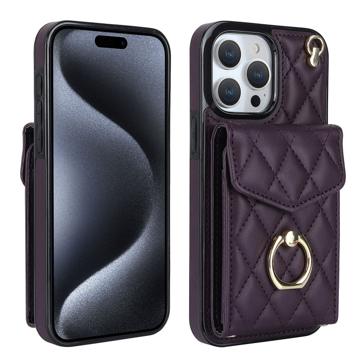 Rhombic Texture Card Bag Phone Case with Long Lanyard, For iPhone 16e, For iPhone 15 Pro Max, For iPhone 15 Pro, For iPhone 15 Plus, For iPhone 15, For iPhone 14 Plus