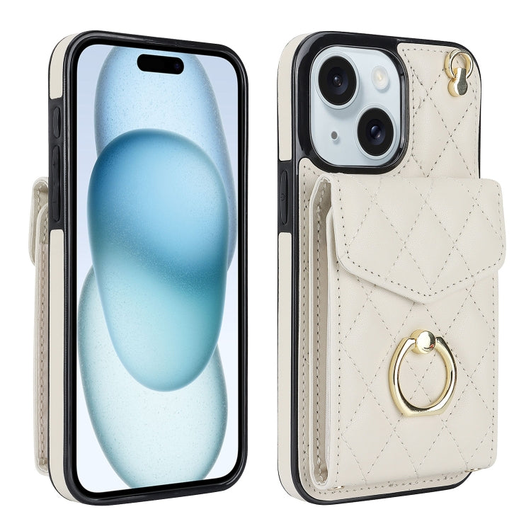 Rhombic Texture Card Bag Phone Case with Long Lanyard, For iPhone 16e, For iPhone 15 Pro Max, For iPhone 15 Pro, For iPhone 15 Plus, For iPhone 15, For iPhone 14 Plus