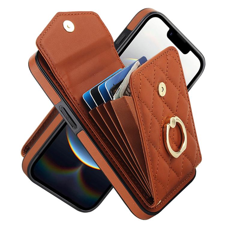 Rhombic Texture Card Bag Phone Case with Long Lanyard, For iPhone 16e, For iPhone 15 Pro Max, For iPhone 15 Pro, For iPhone 15 Plus, For iPhone 15, For iPhone 14 Plus