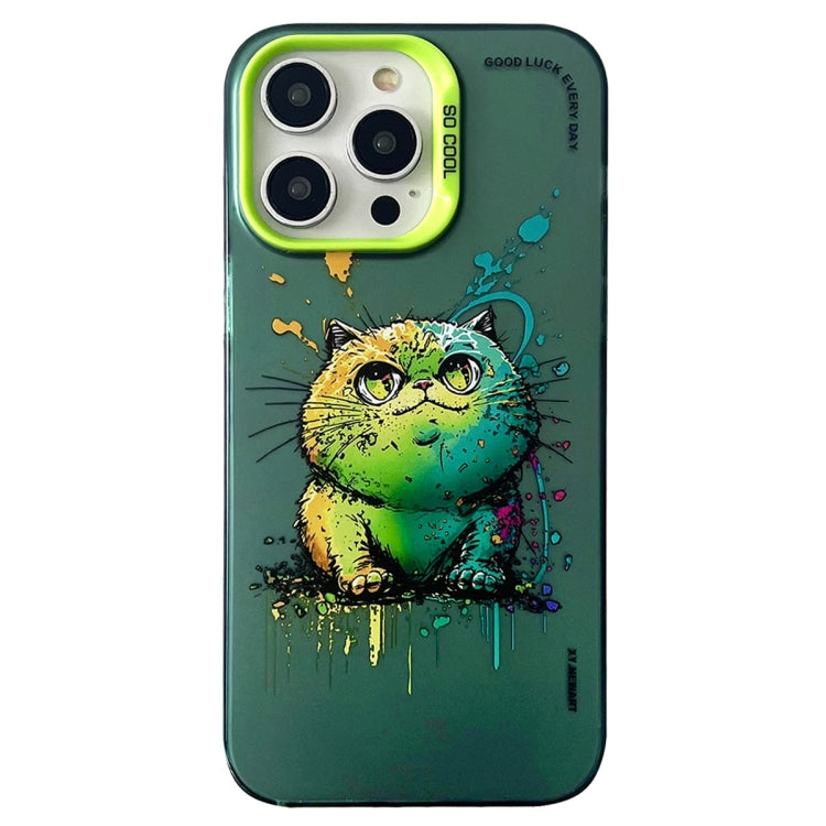 Double Layer Color Silver Series Animal Oil Painting Phone Case, For iPhone 15 Pro, For iPhone 14 Pro