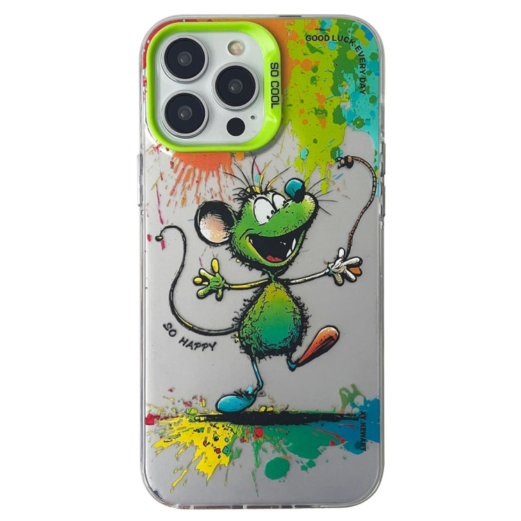 Double Layer Color Silver Series Animal Oil Painting Phone Case, For iPhone 15 Pro, For iPhone 14 Pro