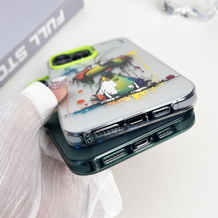 Double Layer Color Silver Series Animal Oil Painting Phone Case, For iPhone 15 Pro, For iPhone 14 Pro