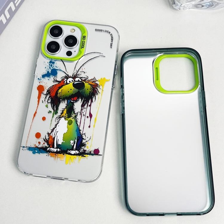 Double Layer Color Silver Series Animal Oil Painting Phone Case, For iPhone 15 Pro, For iPhone 14 Pro