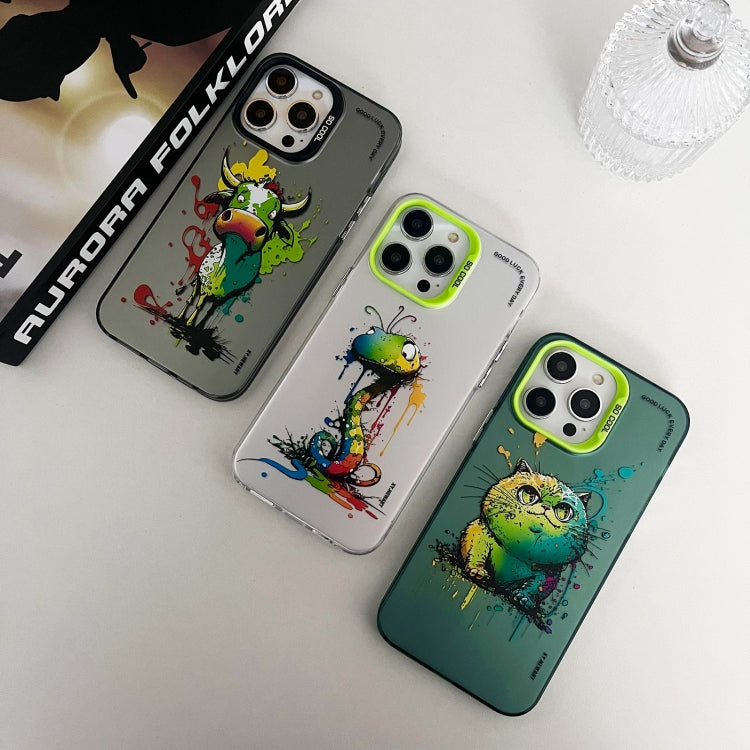 Double Layer Color Silver Series Animal Oil Painting Phone Case, For iPhone 15 Pro, For iPhone 14 Pro