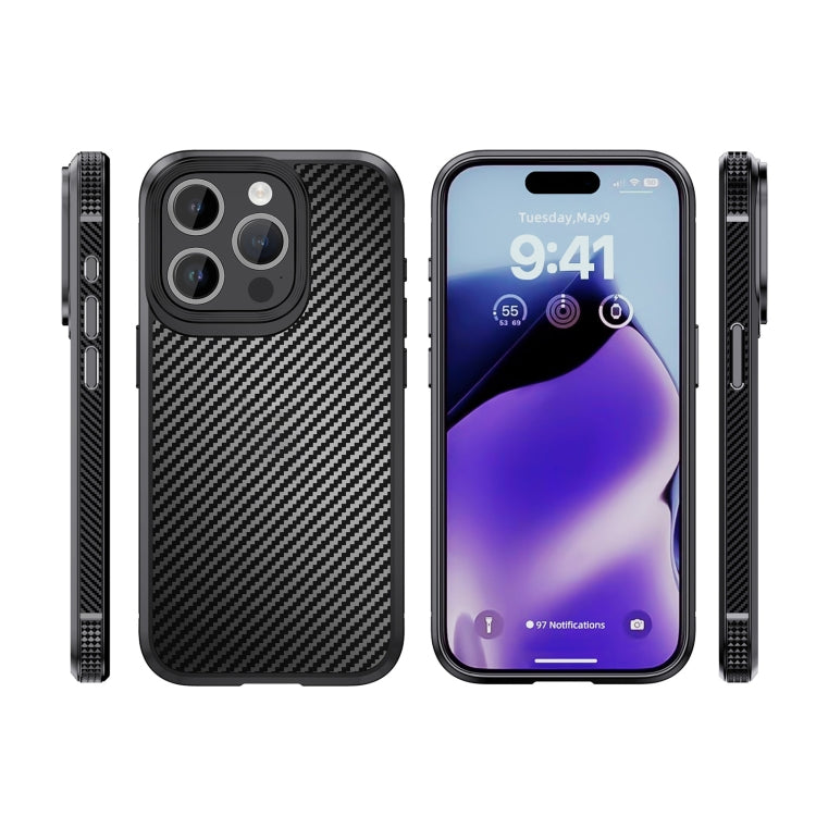 iPAKY MG Series Carbon Fiber PC + TPU Protective Phone Case, For iPhone 15 Pro, For iPhone 15 Plus, For iPhone 15