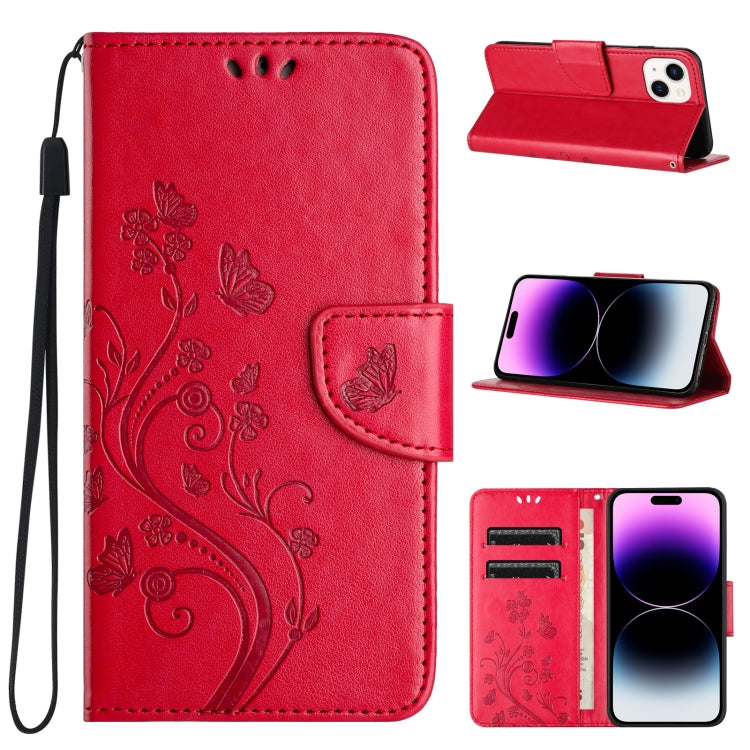 Butterfly Flower Pattern Flip Leather Phone Case, For iPhone 15 Pro, For iPhone 15 Plus, For iPhone 15