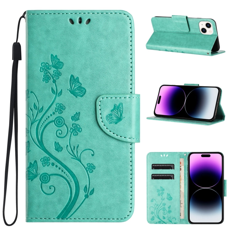 Butterfly Flower Pattern Flip Leather Phone Case, For iPhone 15 Pro, For iPhone 15 Plus, For iPhone 15