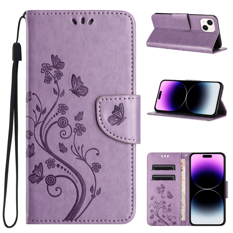 Butterfly Flower Pattern Flip Leather Phone Case, For iPhone 15 Pro, For iPhone 15 Plus, For iPhone 15