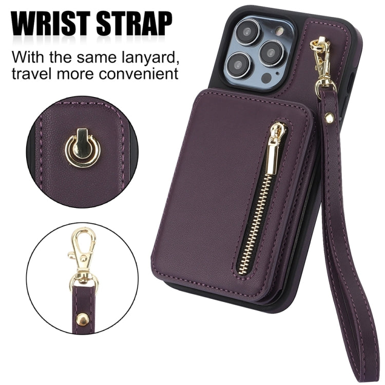 YM006 Skin Feel Zipper Card Bag Phone Case with Dual Lanyard, For iPhone 15 Plus, For iPhone 15, For iPhone 14 Plus, For iPhone 14, For iPhone 14 Pro, For iPhone 14 Pro Max