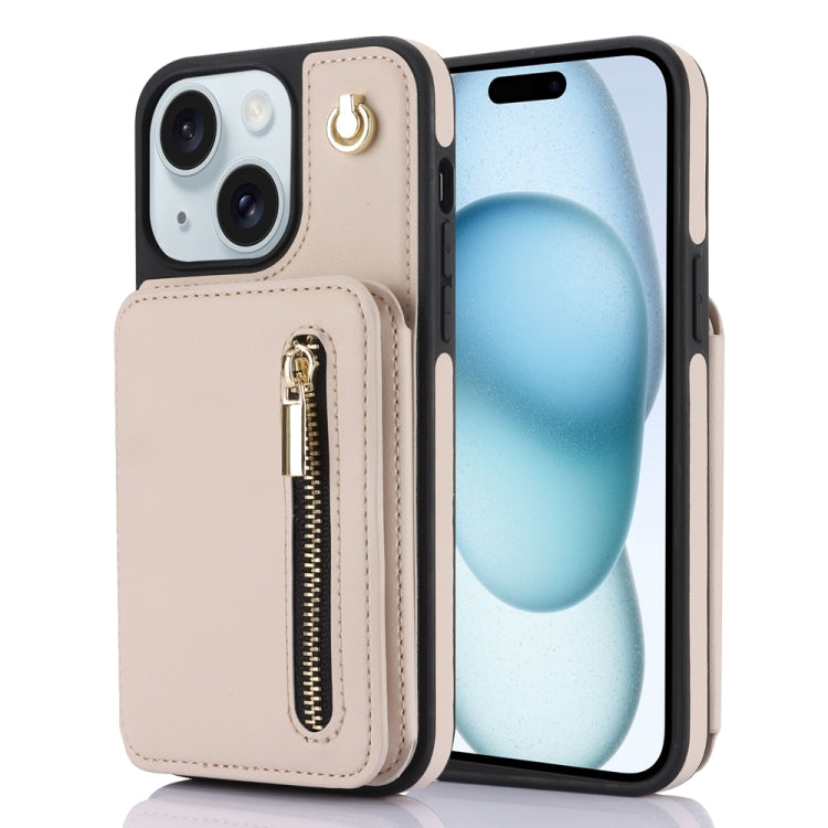 YM006 Skin Feel Zipper Card Bag Phone Case with Dual Lanyard, For iPhone 15 Plus, For iPhone 15, For iPhone 14 Plus, For iPhone 14, For iPhone 14 Pro, For iPhone 14 Pro Max