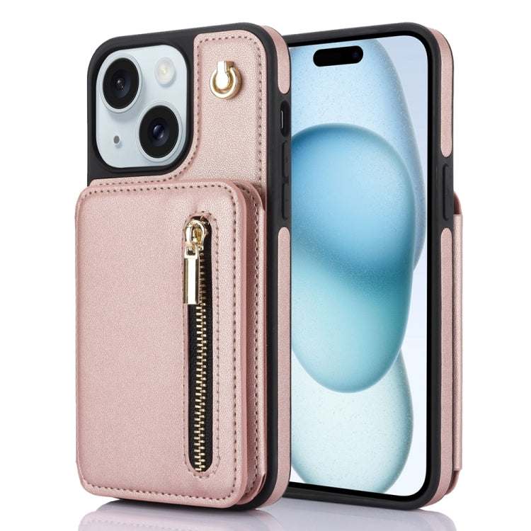 YM006 Skin Feel Zipper Card Bag Phone Case with Dual Lanyard, For iPhone 15 Plus, For iPhone 15, For iPhone 14 Plus, For iPhone 14, For iPhone 14 Pro, For iPhone 14 Pro Max