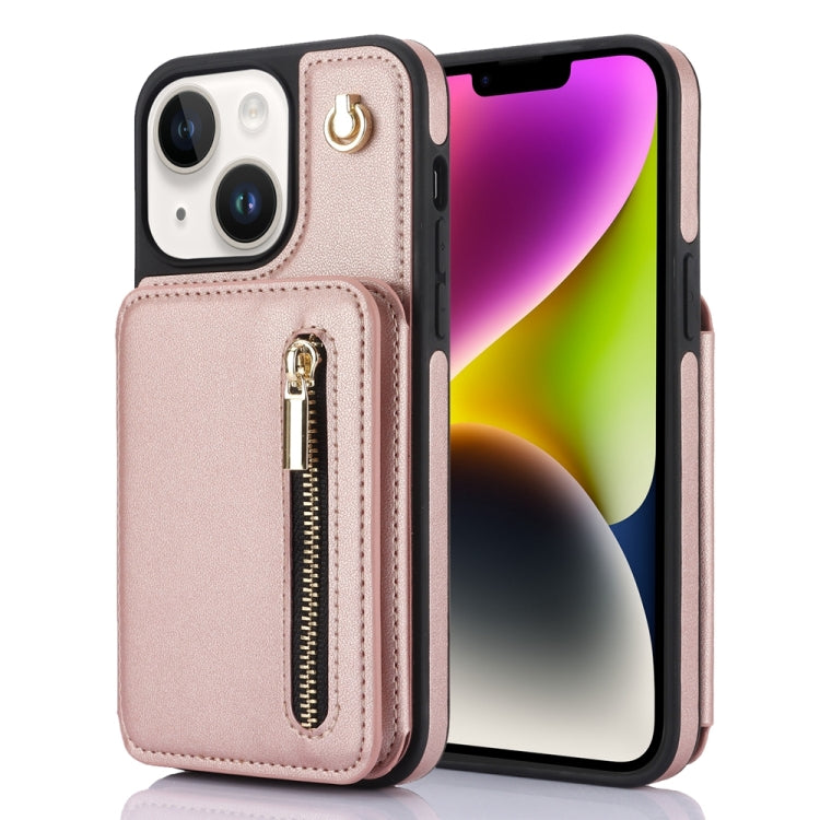 YM006 Skin Feel Zipper Card Bag Phone Case with Dual Lanyard, For iPhone 15 Plus, For iPhone 15, For iPhone 14 Plus, For iPhone 14, For iPhone 14 Pro, For iPhone 14 Pro Max