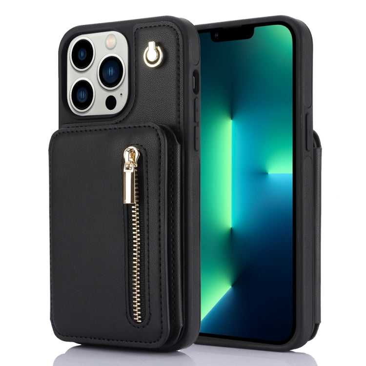 YM006 Skin Feel Zipper Card Bag Phone Case with Dual Lanyard, For iPhone SE 2022 / 2020 / 8 / 7, For iPhone 13 Pro Max, For iPhone 13 Pro, For iPhone 13, For iPhone 12 / 12 Pro, For iPhone 12 Pro Max