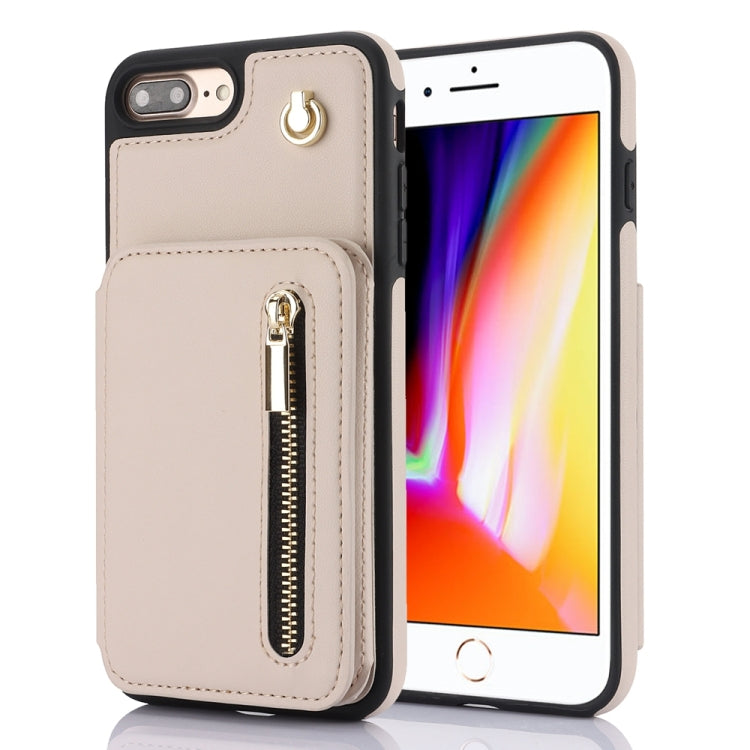 YM006 Skin Feel Zipper Card Bag Phone Case with Dual Lanyard, For iPhone 7 Plus / 8 Plus
