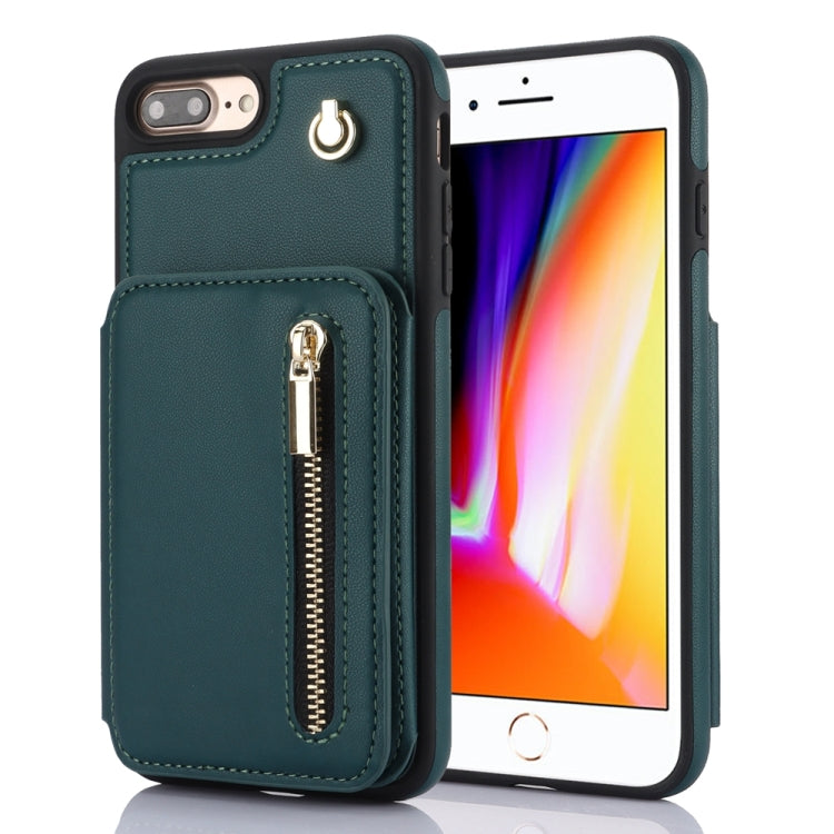 YM006 Skin Feel Zipper Card Bag Phone Case with Dual Lanyard, For iPhone 7 Plus / 8 Plus
