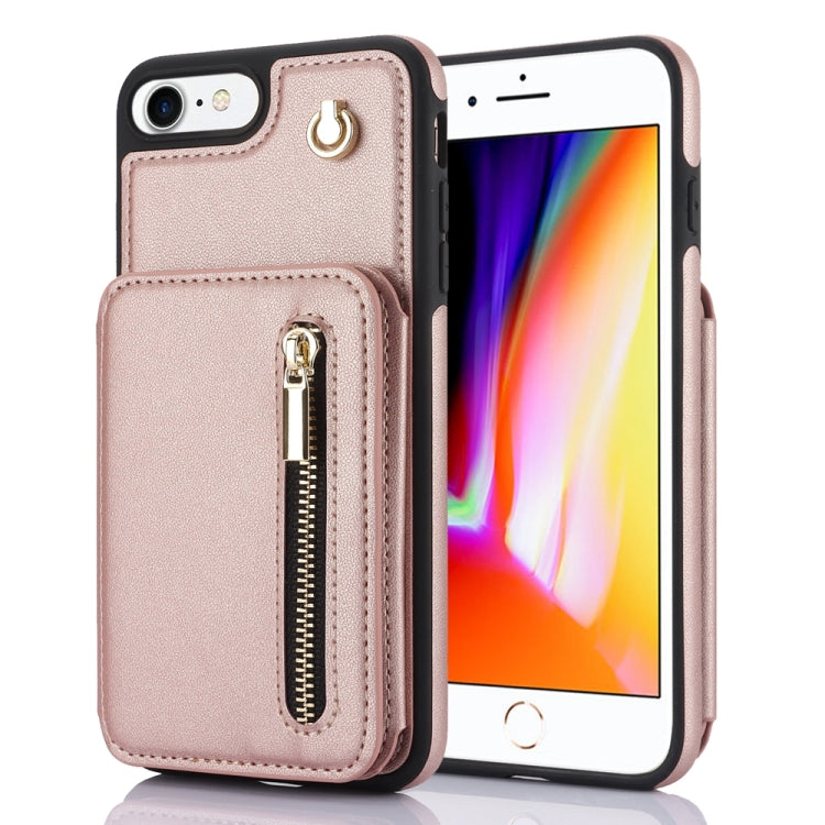 YM006 Skin Feel Zipper Card Bag Phone Case with Dual Lanyard, For iPhone SE 2022 / 2020 / 8 / 7, For iPhone 13 Pro Max, For iPhone 13 Pro, For iPhone 13, For iPhone 12 / 12 Pro, For iPhone 12 Pro Max