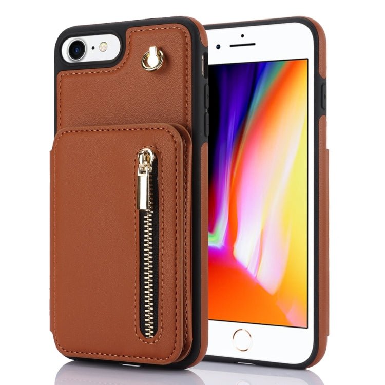 YM006 Skin Feel Zipper Card Bag Phone Case with Dual Lanyard, For iPhone SE 2022 / 2020 / 8 / 7, For iPhone 13 Pro Max, For iPhone 13 Pro, For iPhone 13, For iPhone 12 / 12 Pro, For iPhone 12 Pro Max