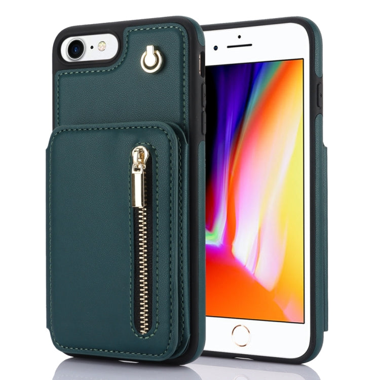 YM006 Skin Feel Zipper Card Bag Phone Case with Dual Lanyard, For iPhone SE 2022 / 2020 / 8 / 7, For iPhone 13 Pro Max, For iPhone 13 Pro, For iPhone 13, For iPhone 12 / 12 Pro, For iPhone 12 Pro Max