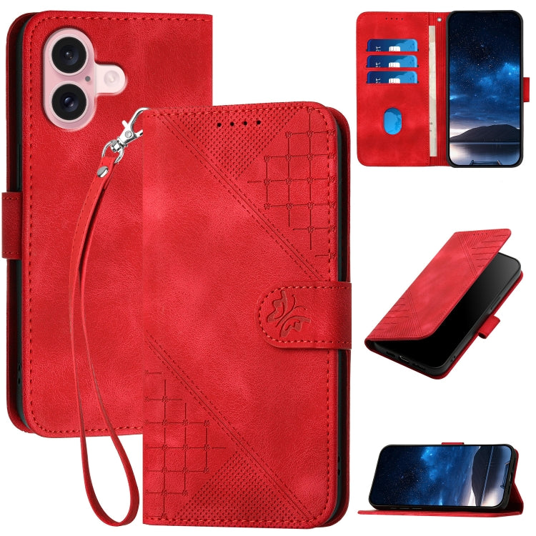 YX0080 Grid Butterfly Embossed Pattern Flip Leather Phone Case with Lanyard