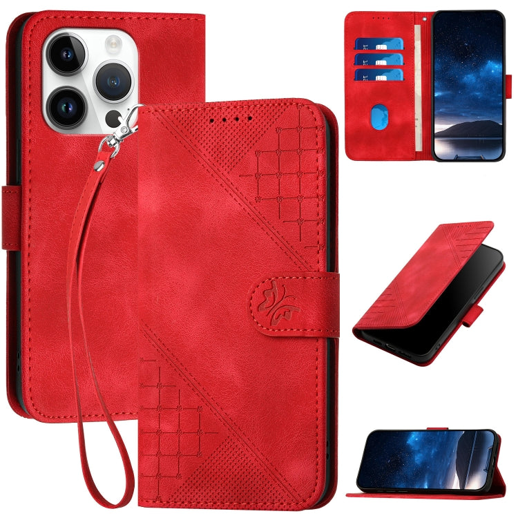 YX0080 Grid Butterfly Embossed Pattern Flip Leather Phone Case with Lanyard