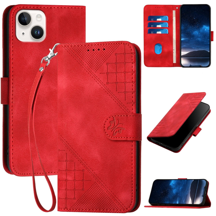 YX0080 Grid Butterfly Embossed Pattern Flip Leather Phone Case with Lanyard