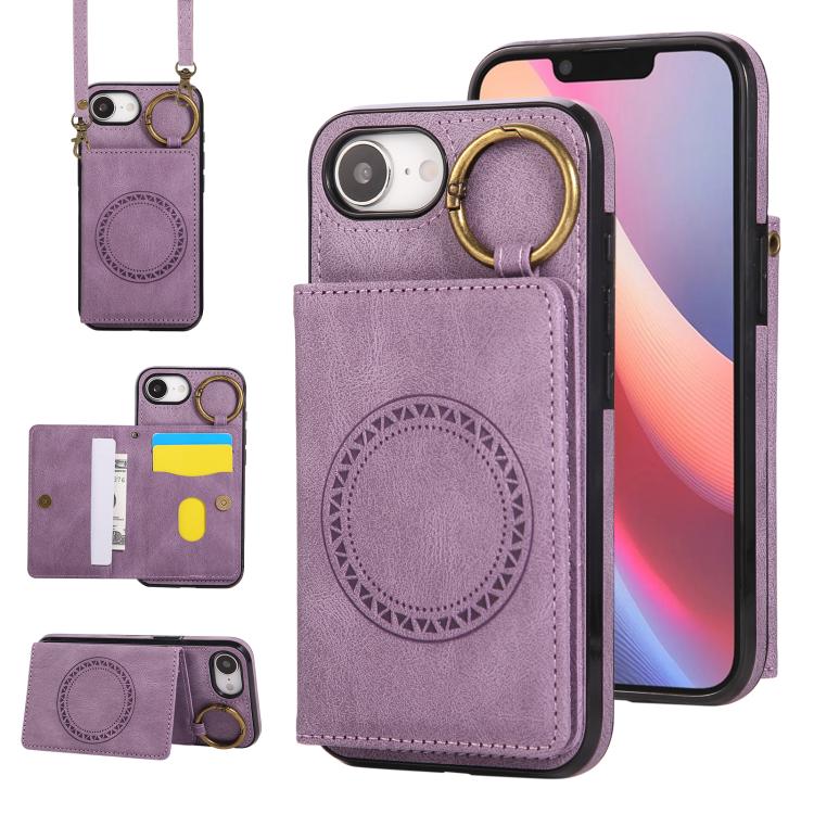 Car Magnetic Ring Buckle Card Bag Phone Case with Lanyard
