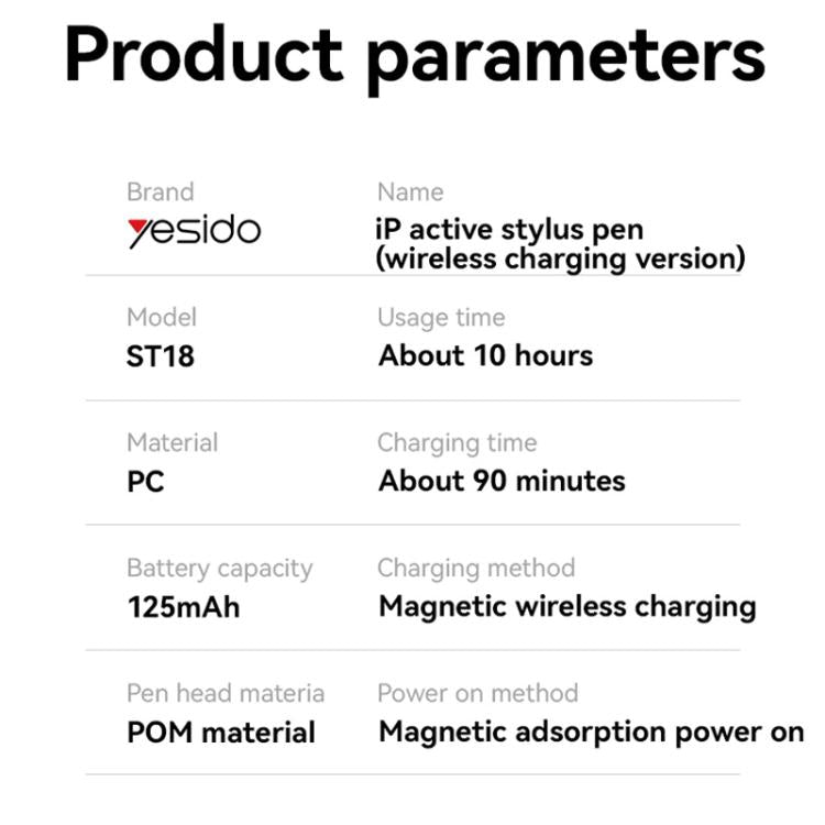 Yesido ST18 Magnetic Wireless Charging Stylus Pencil For iPad Series