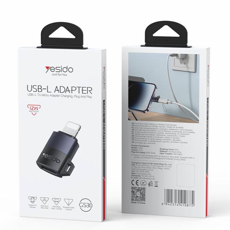 Yesido GS30 Micro USB Female to 8 Pin Male 12W Charging Adapter