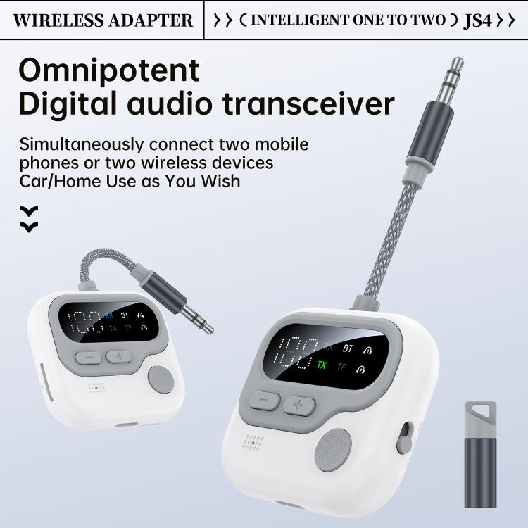 JS4 2 in 1 Car Digital Display Wireless Audio Adapter 3.5mm Audio Receiver Transmitter