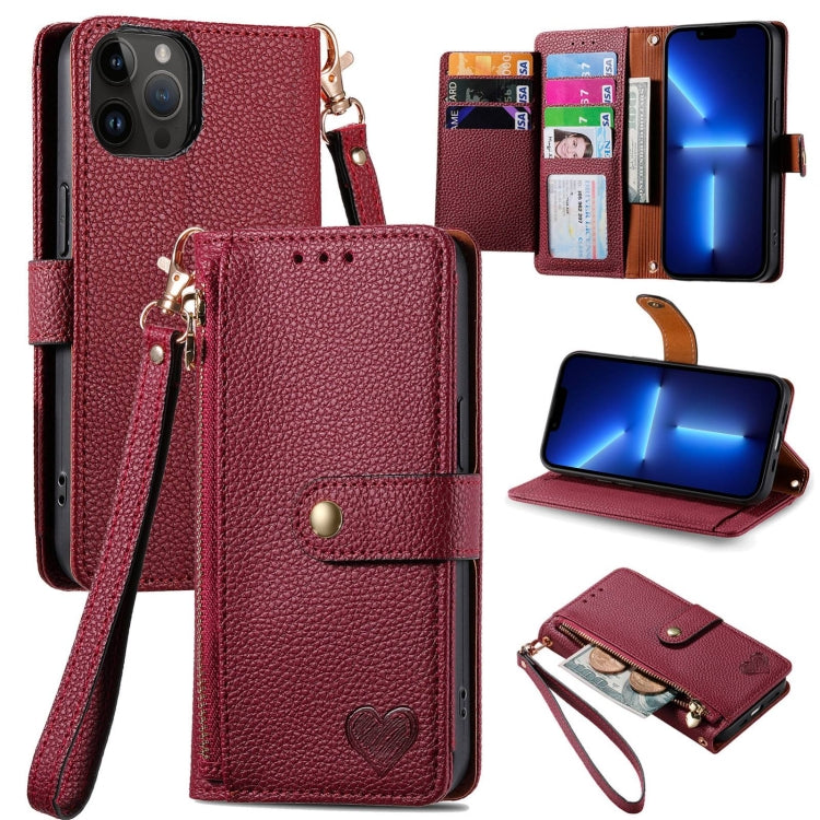 Love Zipper Lanyard Leather Phone Case, For iPhone 15, For iPhone 14 Plus, For iPhone 14, For iPhone 14 Pro, For iPhone 14 Pro Max, For iPhone 13 Pro Max, For iPhone 13 Pro, For iPhone 13