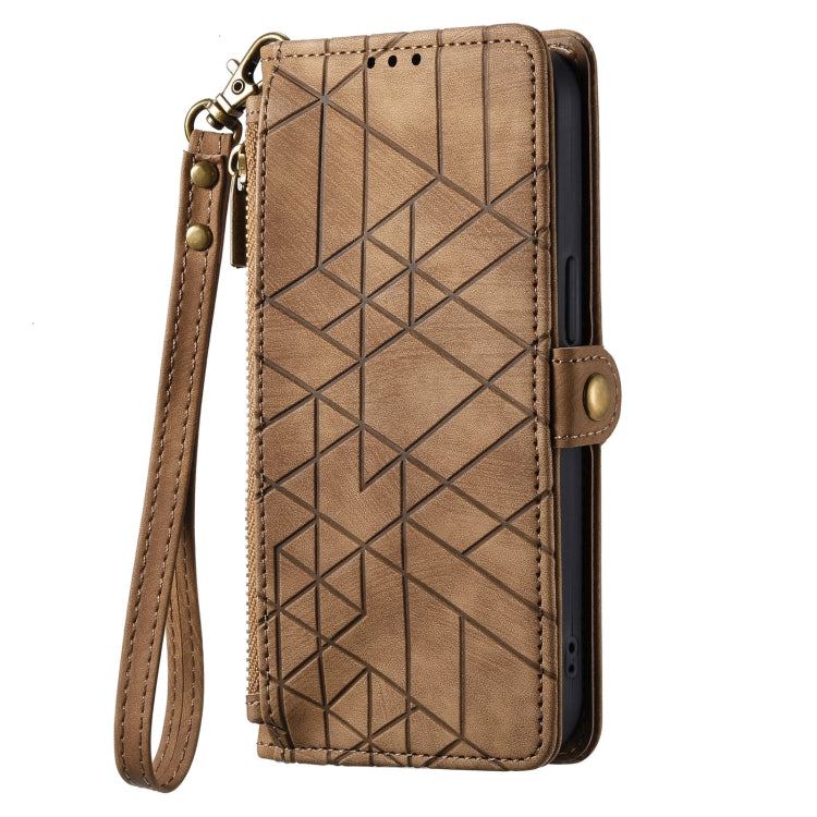 Geometric Zipper Wallet Side Buckle Leather Phone Case