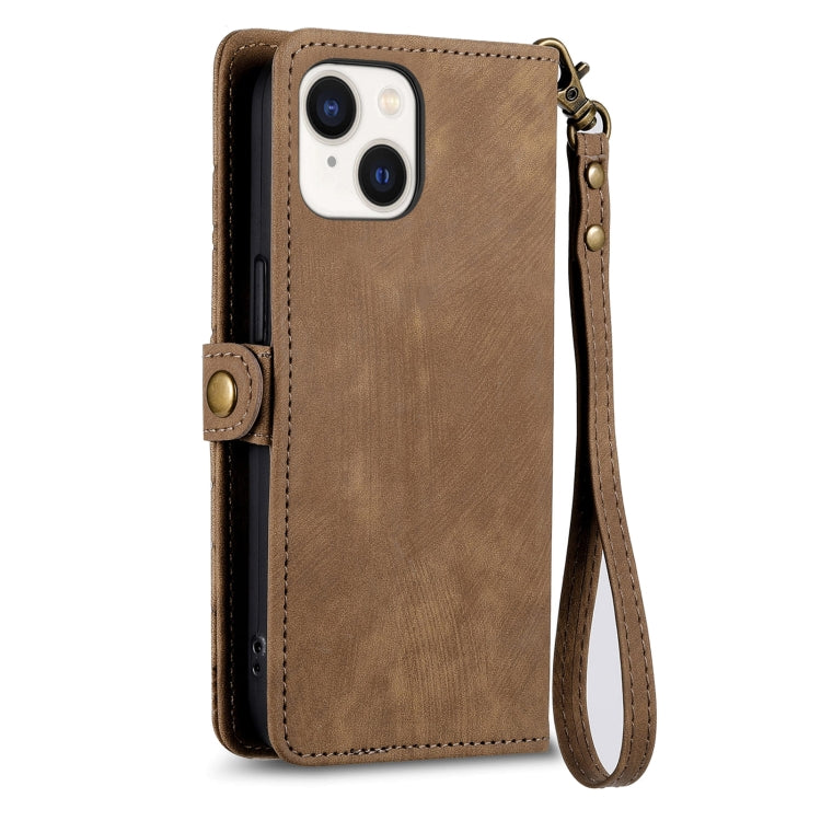 Geometric Zipper Wallet Side Buckle Leather Phone Case