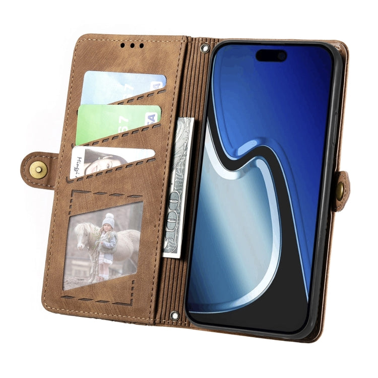 Geometric Zipper Wallet Side Buckle Leather Phone Case