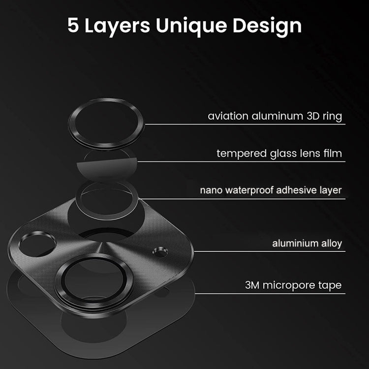 ENKAY Aluminium Alloy Tempered Glass Lens Cover Film, For iPhone 15 / 15 Plus