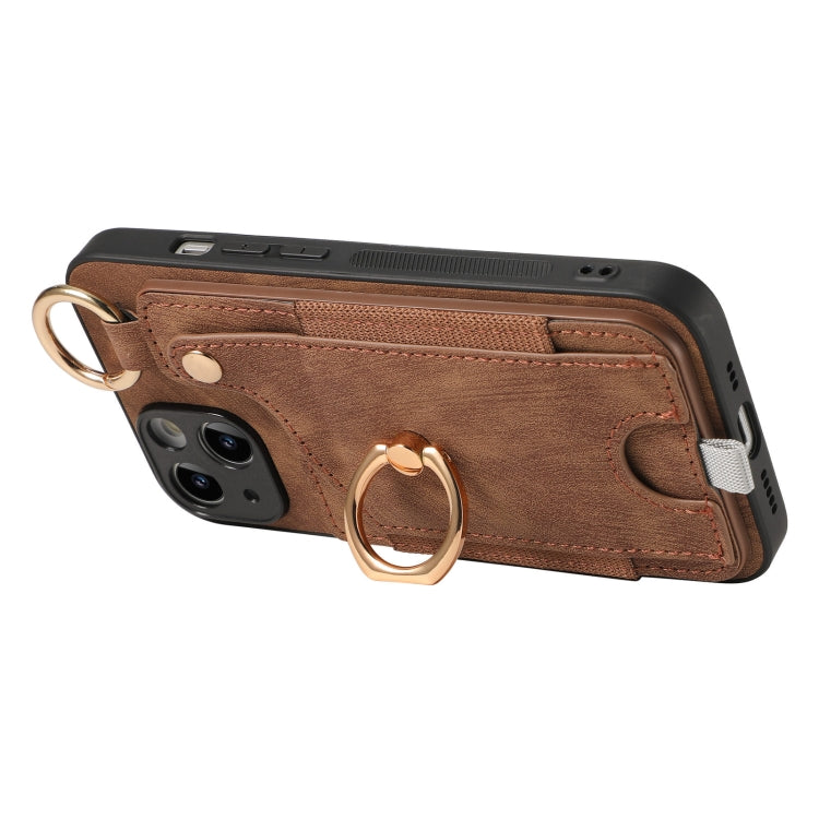 Retro Skin-feel Ring Card Bag Phone Case with Hang Loop, For iPhone 15, For iPhone 14 Plus, For iPhone 14, For iPhone 14 Pro, For iPhone 14 Pro Max, For iPhone 7 / 8 / SE 2022, For iPhone 13 Pro Max, For iPhone 13 Pro